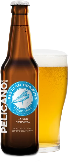 Pelican Brewing Lager Cerveza Bottleand Glass PNG image