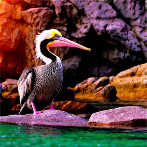 Pelican On Rocky Shore Png Gbe PNG image