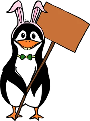Penguinin Bunny Earswith Sign