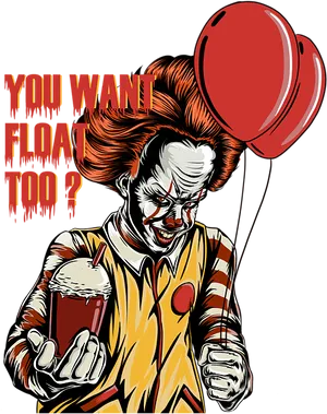 Pennywise Clownwith Balloonand Drink PNG image