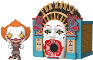 Pennywise Figurineand Funhouse Entrance PNG image