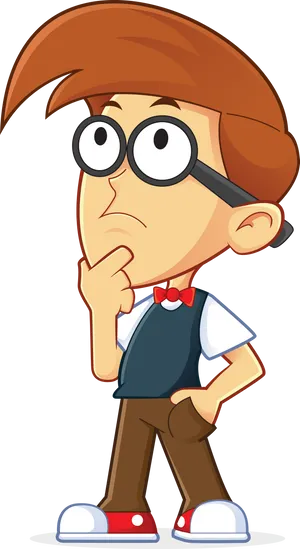 Pensive Cartoon Boy Thinking PNG image