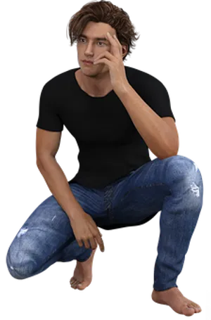 Pensive_ Man_ Crouching_in_ Black_ Shirt