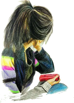 Pensive Person With Long Hair Sketch
