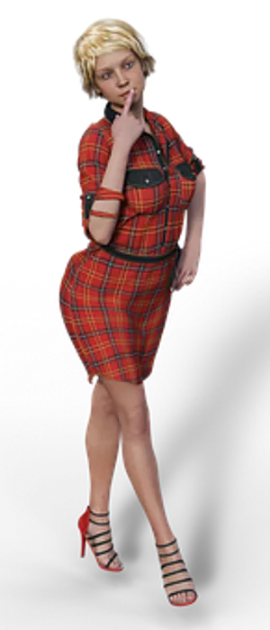Pensive Womanin Red Plaid Dress
