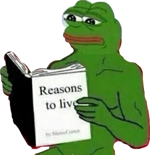Pepe The Frog Reading Book Meme PNG image