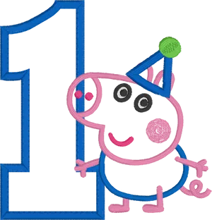 Peppa Pig Number One Embroidery PNG