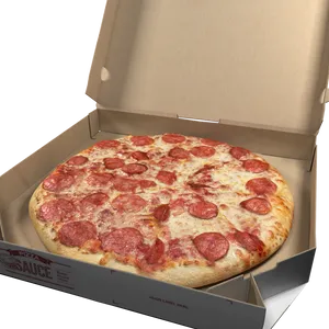 Pepperoni Pizzain Cardboard Box PNG image