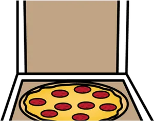 Pepperoni Pizzain Open Box Illustration PNG image