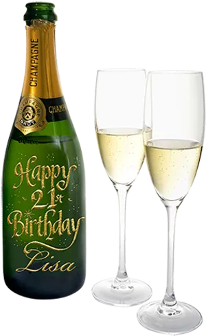 Personalized Birthday Champagneand Glasses PNG image