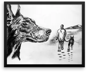 Perspective Drawing Man Dog Walk PNG image