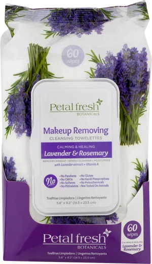 Petal Fresh Lavender Rosemary Makeup Removing Wipes Package PNG image