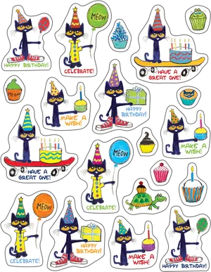 Pete The Cat Birthday Stickers PNG image