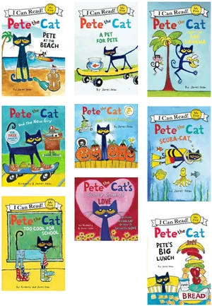 Pete The Cat Book Covers Collection PNG image