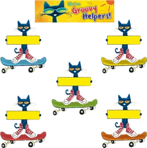 Pete The Cat Skateboarding Helpers PNG image