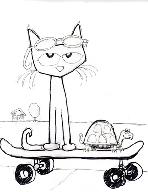 Pete The Cat Skateboarding With Turtle Friend PNG image
