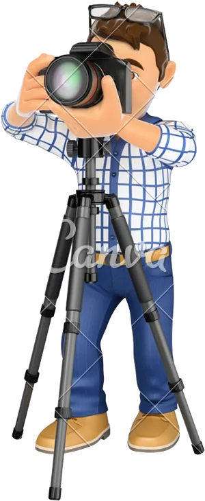 Photographerin Actionwith Tripod PNG image