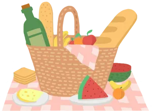Picnic Basket With Food Illustration PNG image