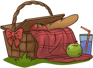 Picnic Basketand Blanket PNG image