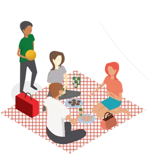 Picnic Friends Enjoying Outdoor Activity PNG image