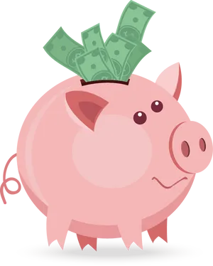Piggy Bank With Money Illustration PNG