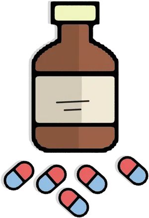 Pill Bottleand Capsules Illustration PNG
