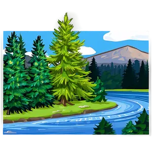 Pine Trees And River PNG Cfj PNG