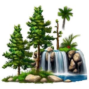 Pine Trees And Waterfall PNG Nya88 PNG