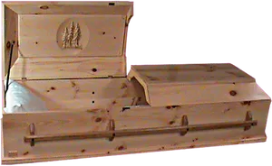 Pine Wood Coffinwith Open Lid PNG image