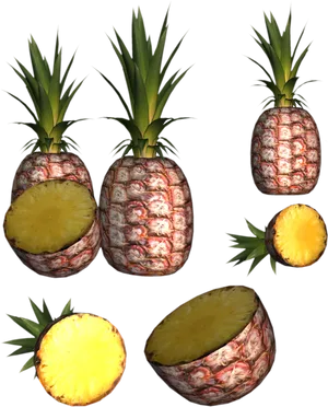 Pineapples_and_ Slices_ Dark_ Background PNG image