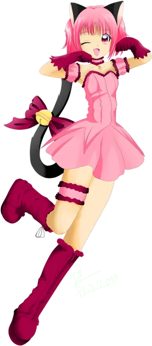 Pink Anime Cat Girl Dancing