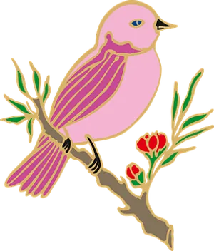 Pink Birdon Branch Vector