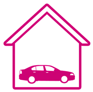 Pink Car Under House Icon