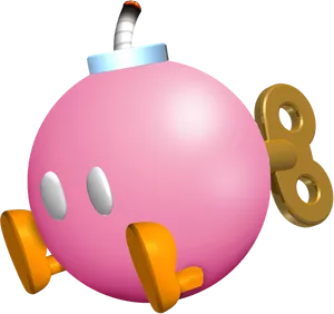 Pink Cartoon Bombwith Wind Up Key PNG image