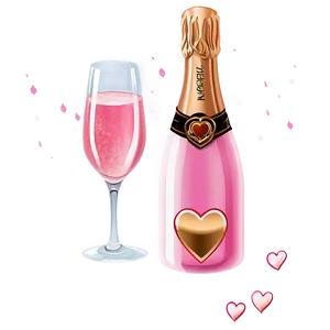 Pink Champagne With Heart Decoration Png Lsy PNG image