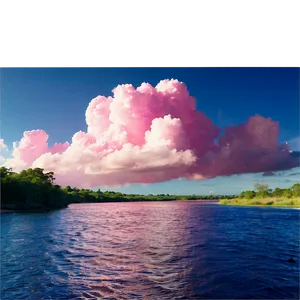 Pink Clouds Over River Png Bix PNG image