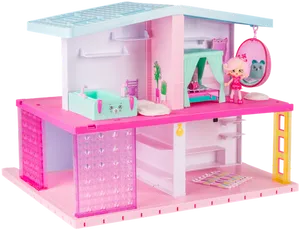 Pink Dollhousewith Figuresand Furniture PNG image