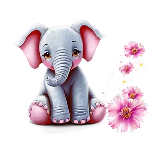 Pink Elephant With Flowers Png 53 PNG image