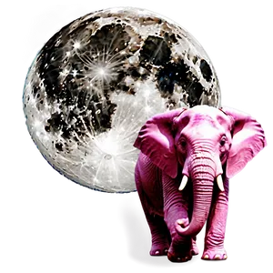 Pink Elephant With Moon PNG Dov