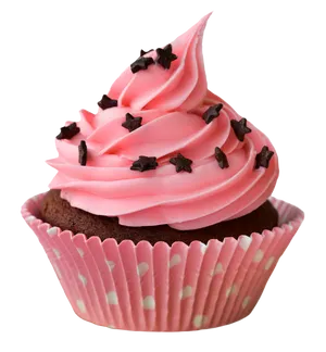 Pink Frosted Chocolate Cupcakewith Sprinkles PNG image