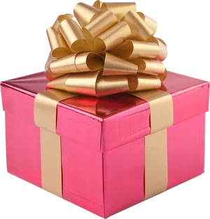 Pink Gift Boxwith Golden Ribbon PNG image