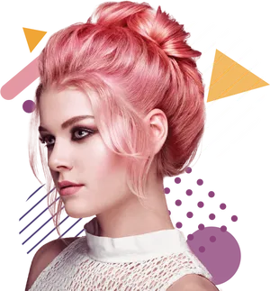 Pink Hair Updo Style Woman PNG image