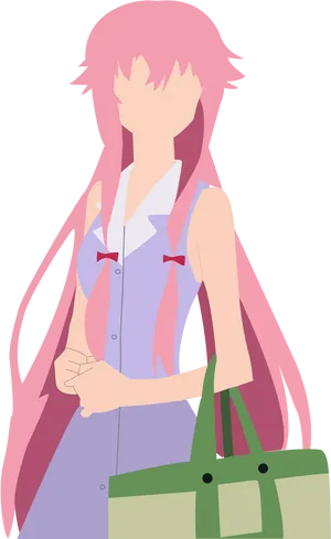 Pink Haired Anime Girl With Green Bag PNG image