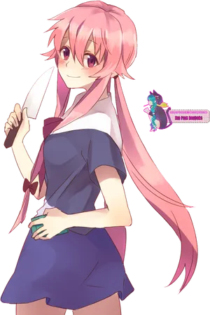 Pink Haired Anime Girlwith Knife PNG image