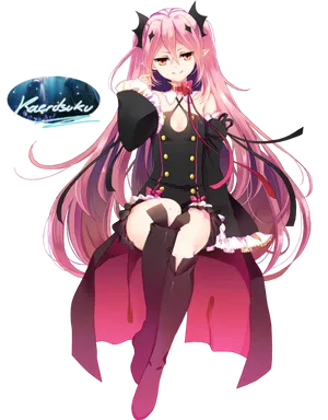 Pink Haired Anime Vampire Girl PNG