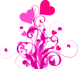 Pink Heart Floral Designon Black Background