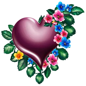 Pink Heart With Flowers PNG 69