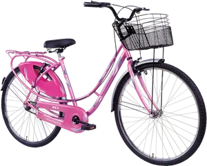 Pink Ladies Bicycle With Basket PNG image