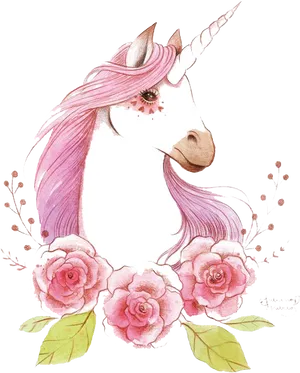 Pink Maned Unicornwith Flowers