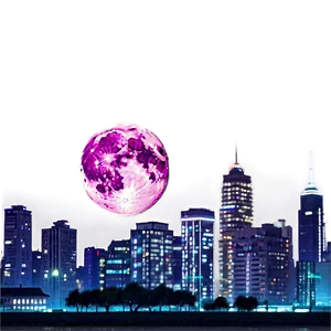 Pink Moon In Futuristic Cityscape Png 30 PNG image